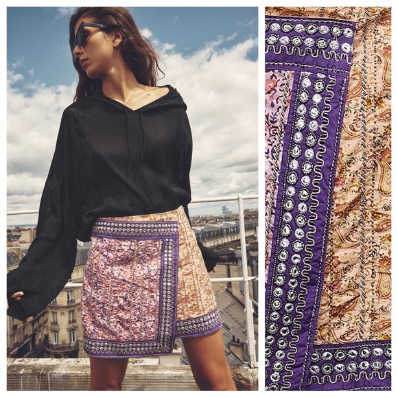 NWT. Zara Embroidered Mirrors High waist Mini Skirt. Size XS. - Picture 2 of 12